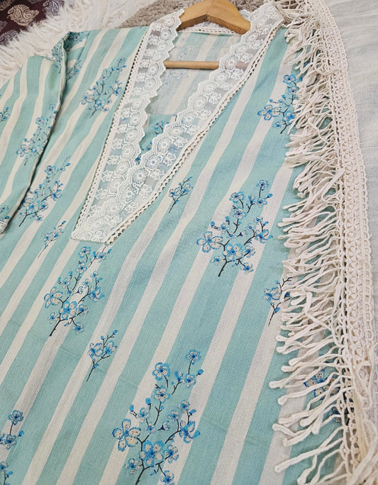 Aqua Petals Kurta Set