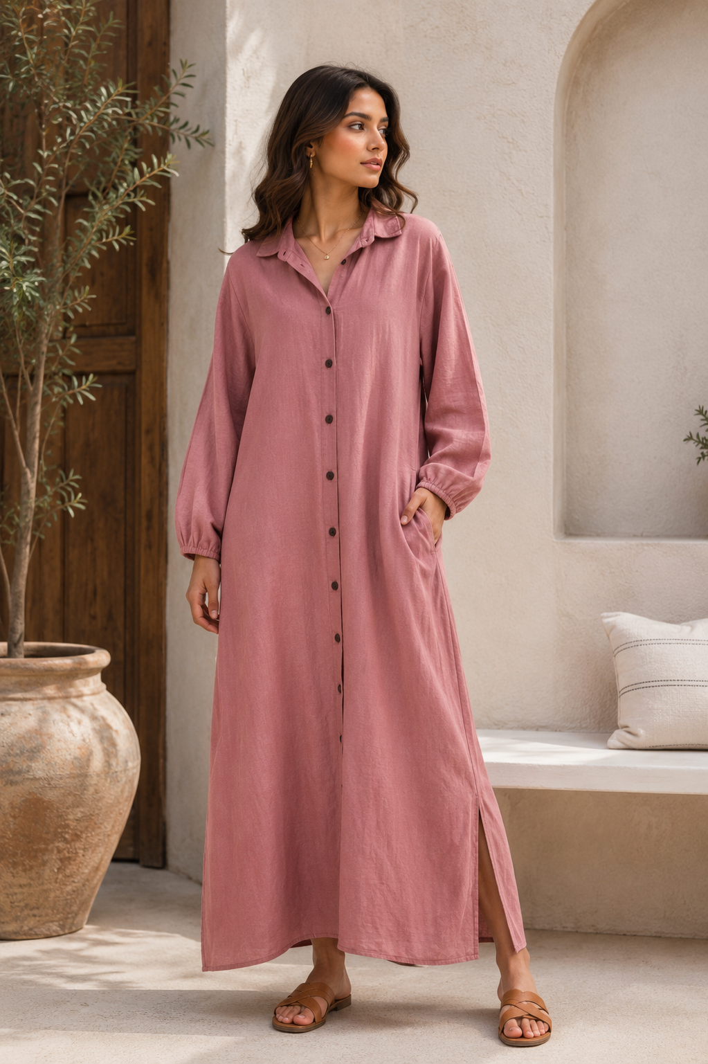 Rosewood Linen Dress