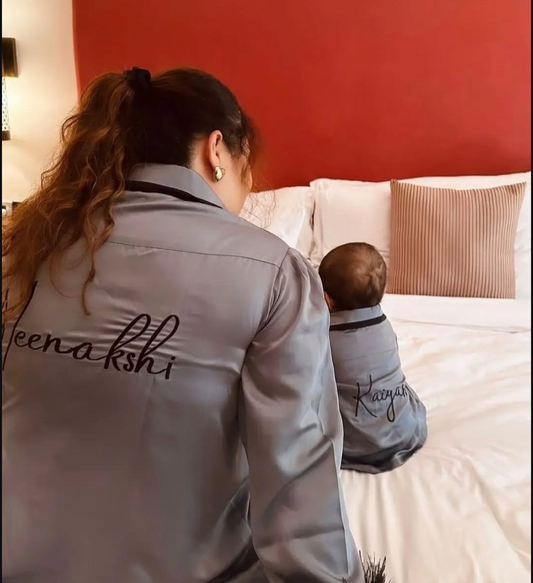 💎 Grey Luxe – Mom & Me Feather Pyjama Set