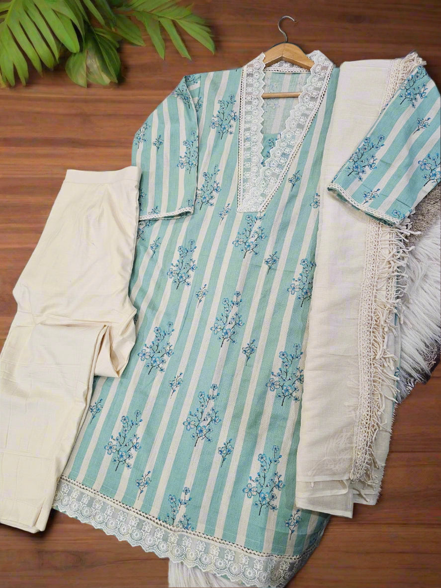 Aqua Petals Kurta Set