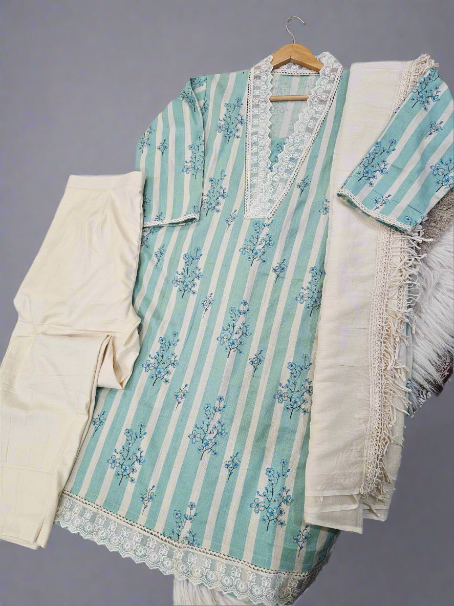 Aqua Petals Kurta Set