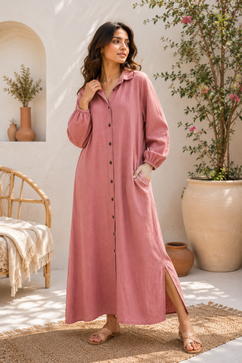 Rosewood Linen Dress
