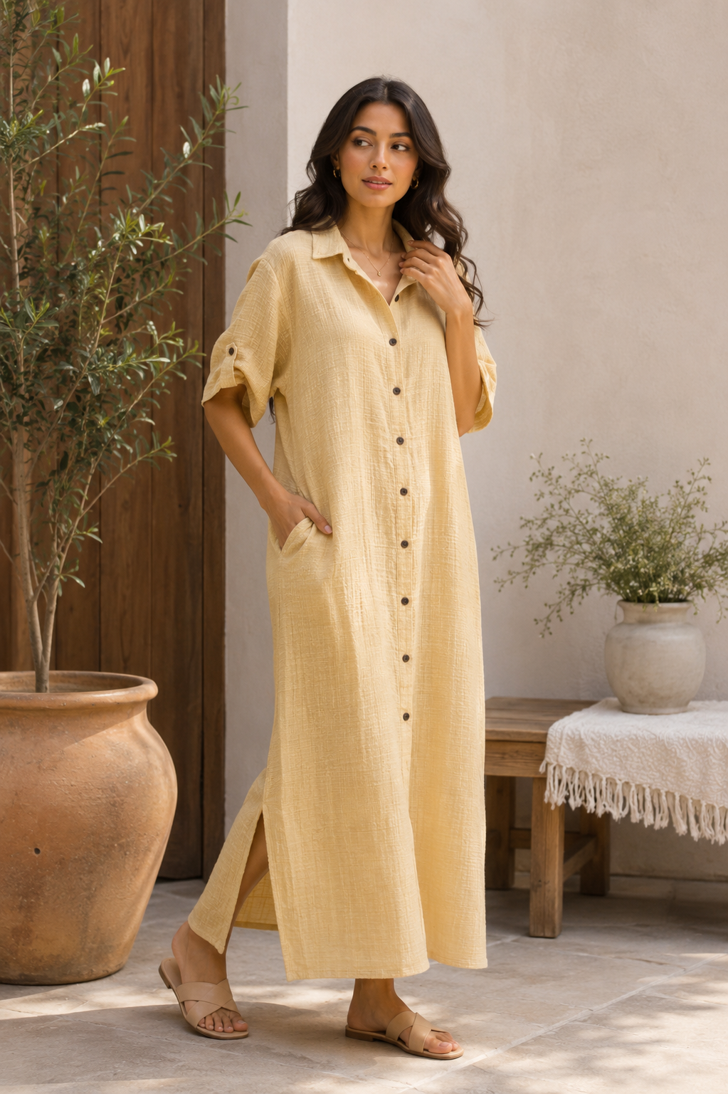 Buttercream Slub Dress