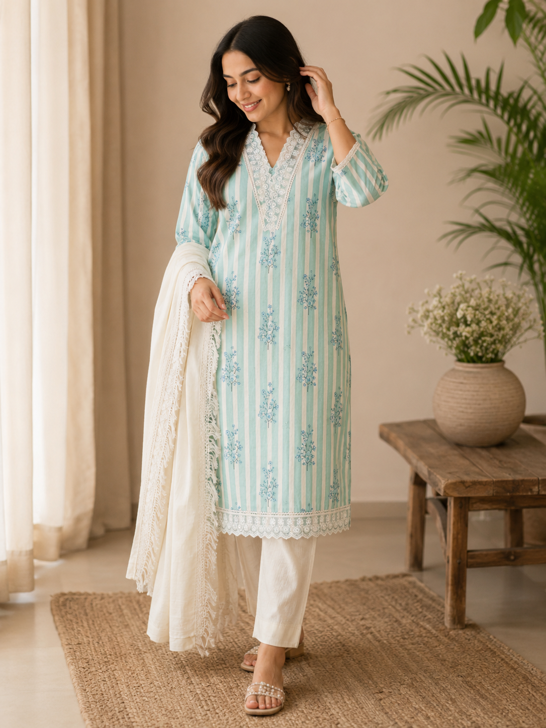 Aqua Petals Kurta Set