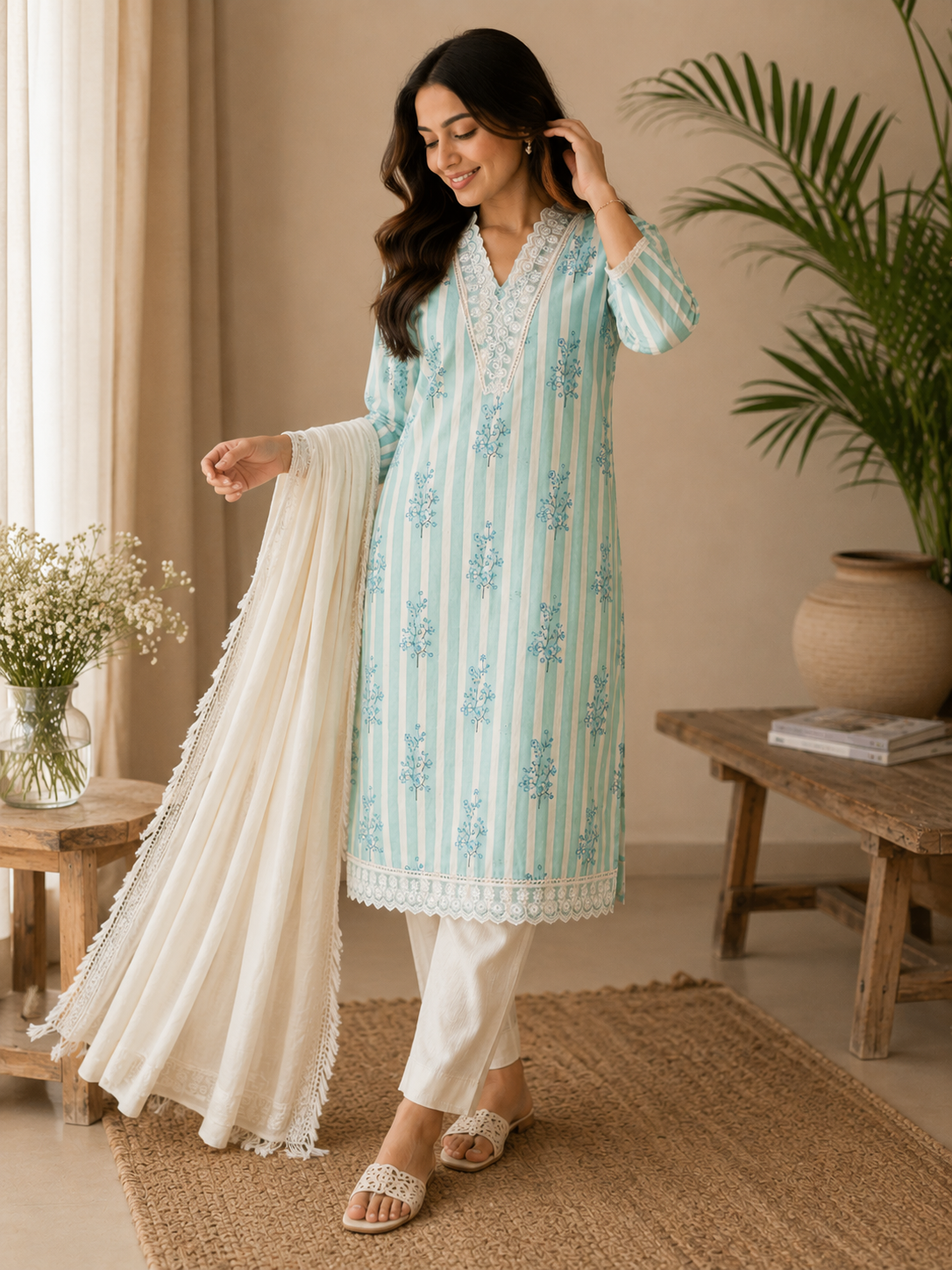 Aqua Petals Kurta Set