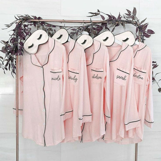 ✨ Blush Bridesmaids – Personalised Shirt dress set of 5